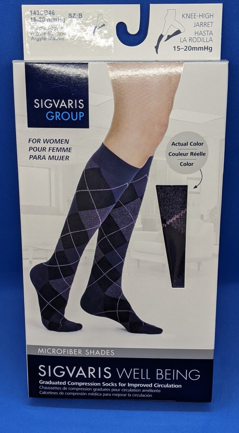 Sigvaris Microfiber Shades - Purple Argyle Compression Sock Knee High ...